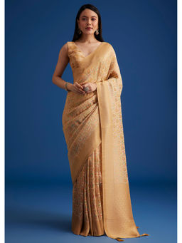 KALKI FASHION - Beige Saree with Woven Patterns with Unstitched Blouse
