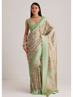 KALKI FASHION - Saree with Floral Jaal Work with Unstitched Blouse