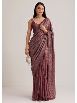 KALKI FASHION - Wine Sequins Half and Half Saree with Unstitched Blouse