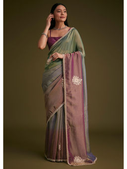 KALKI FASHION - Multi-Colour Triple Toned Sequins Saree with Unstitched Blouse