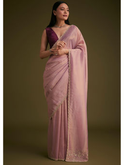 KALKI FASHION - Purple Sequins Saree with Unstitched Blouse