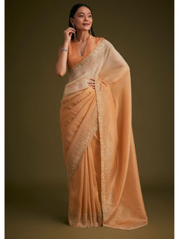 KALKI FASHION - Ombre Orange Saree with Stone Embroidery and Unstitched Blouse with Unstitched
