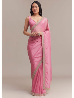 KALKI FASHION - Baby Pink Crushed Saree with Embellished with Unstitched Blouse