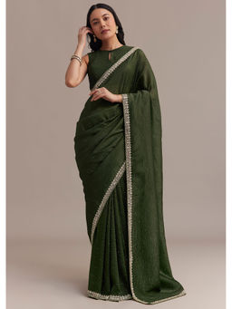 KALKI FASHION - Mehendi Green Saree with Embellished with Unstitched Blouse