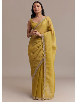 KALKI FASHION - Mustard Saree with Sequins Embellished with Unstitched Blouse