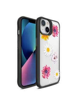 DailyObjects - Clear Multicoloured Flowers Black Hybrid Clear Case Cover for iPhone 13 Mini 5.4 inch
