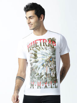 Huetrap - Mens Round Neck Half Sleeves White T-shirt