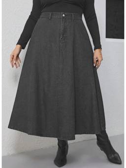 Tripursundari Fashion - Women Washed Charcoal A-Line Denim Skirt
