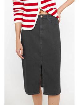 Tripursundari Fashion - Women Washed Grey Straight Denim Skirt