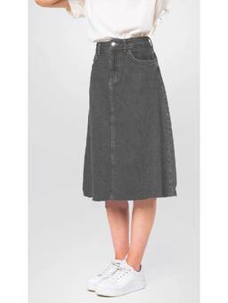 Tripursundari Fashion - Women Washed Grey A-Line Midi Denim Skirt
