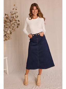 Tripursundari Fashion - Women Navy Blue A-Line Maxi Denim Skirt