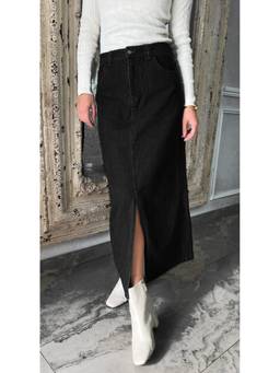 Tripursundari Fashion - Women Black Straight Full Length Denim Skirt