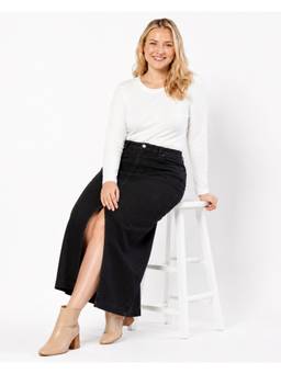 Tripursundari Fashion - Women Black Straight Maxi Denim Skirt