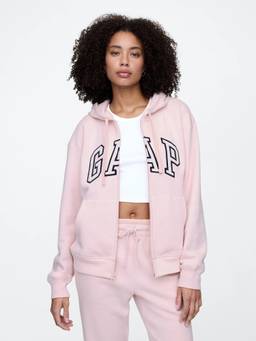 GAP - Pink Women's Relaxed Fit Logo Zip-Front Hoodie