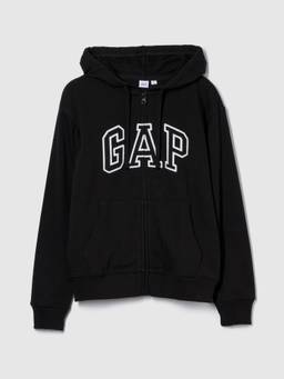 GAP - Black Women's Relaxed Fit Logo Zip-Front Hoodie