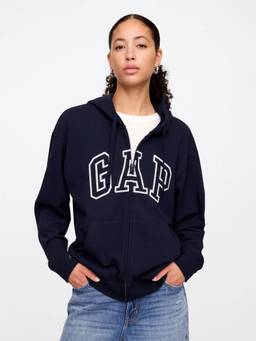 GAP - Navy Blue Women's Relaxed Fit Logo Zip-Front Hoodie