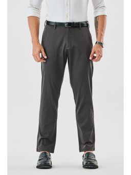 Snitch - Dark Grey Solid Slim Casual Trouser for Men