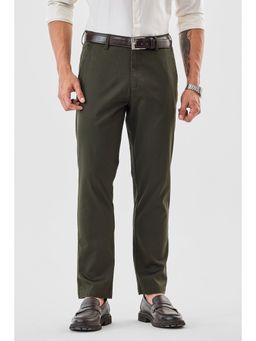 Snitch - Olive Solid Slim Casual Trouser for Men