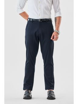 Snitch - Navy Blue Solid Slim Casual Trouser for Men