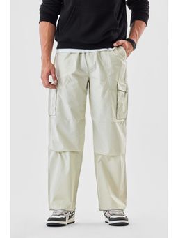 Snitch - Cream Solid Loose Casual Cargo Pant for Men