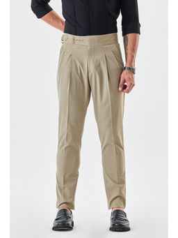 Snitch - Beige Self-Design Slim Formal Trouser for Men