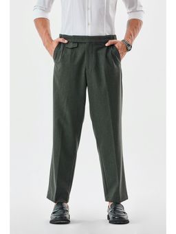 Snitch - Olive Self-Design Relaxed Formal Trouser for Men