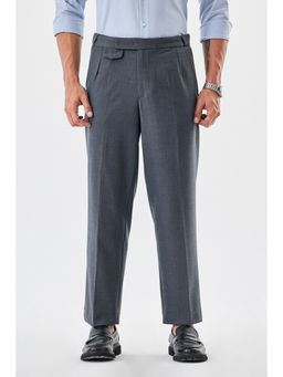 Snitch - Dark Grey Self-Design Relaxed Formal Trouser for Men