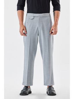 Snitch - Grey Self-Design Relaxed Formal Trouser for Men