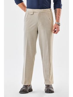 Snitch - Beige Self-Design Relaxed Formal Trouser for Men