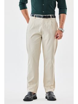 Snitch - Cream Plain Slim Casual Trouser for Men