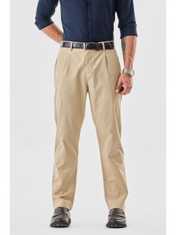 Snitch - Beige Plain Slim Casual Trouser for Men