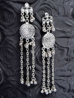 Karatcart - Oxidised Silver Kundan Tassel Earringsfor Women
