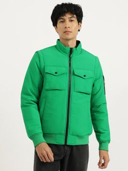 United Colors of Benetton - Men Green Nylon High Neck Full Sleeves Jacket
