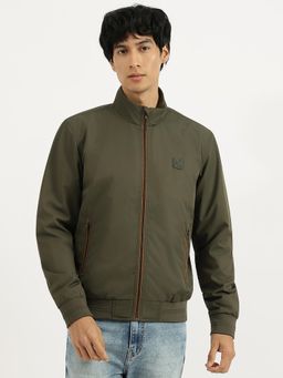 United Colors of Benetton - Men Green Cotton Blend High Neck Full Sleeves Jacket