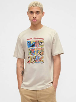 GAP - Men Beige Knitted Crew Neck Half Sleeves T-Shirt