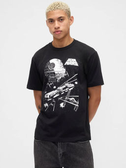 GAP - Men Black Cotton Crew Neck Half Sleeves T-Shirt