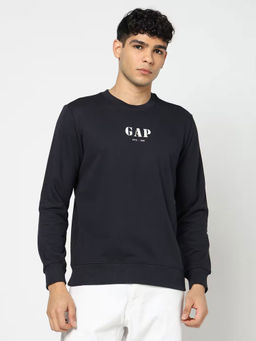 GAP - Men Navy Blue Knitted Crew Neck Full Sleeves Sweatshirt