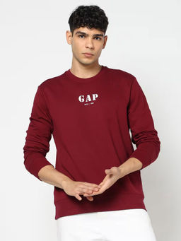 GAP - Men Maroon Knitted Crew Neck Full Sleeves Sweatshirt