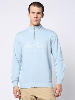 GAP - Men Blue Knitted High Neck Full Sleeves Sweatshirt