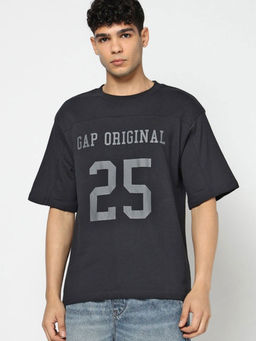 GAP - Men Black Cotton Round Neck Half Sleeves T-Shirt