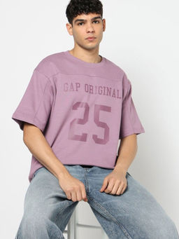 GAP - Men Lavender Cotton Round Neck Half Sleeves T-Shirt