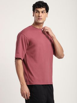 R&B - Men Mauve Cotton Blend Crew Neck Half Sleeves T-Shirt