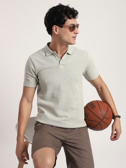 R&B - Men Green Cotton Blend Collar Neck Half Sleeves Polo T-Shirt