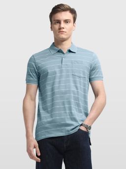 Arrow - Men Blue Cotton Collar Neck Half Sleeves Polo T-Shirt