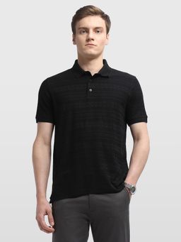 Arrow - Men Black Cotton Collar Neck Half Sleeves Polo T-Shirt