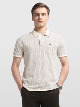 Arrow Sports - Men Beige Cotton Collar Neck Half Sleeves Polo T-Shirt