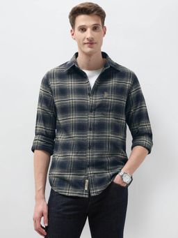 U.S. Polo Assn. Denim Co. - Men Blue Cotton Collar Neck Full Sleeves Shirt