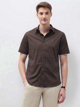 U.S. POLO ASSN. - Men Brown Cotton Collar Neck Half Sleeves Shirt