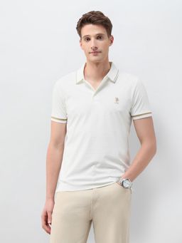 U.S. POLO ASSN. - Men White Cotton Collar Neck Half Sleeves Polo T-Shirt
