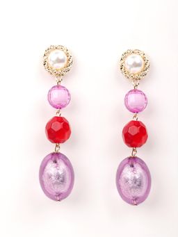 Odette - Purple and Red Beaded Drop Earrings